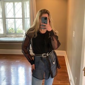 Choosy Sheer Black Oversized Button-Up Blouse